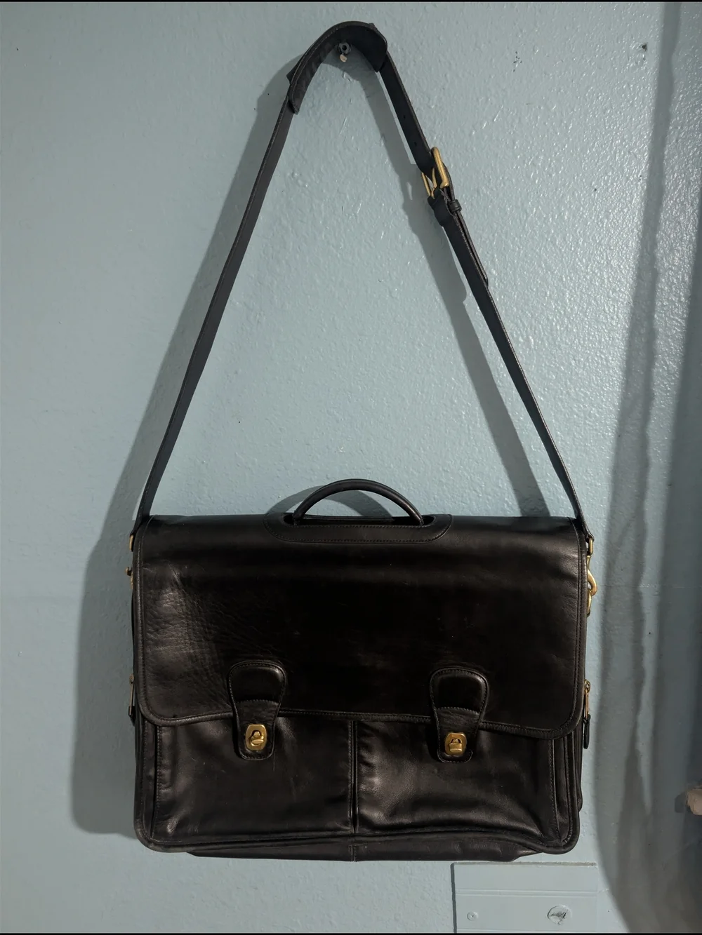 Coach Black Leather Work Briefcase with Top Handle and Strap